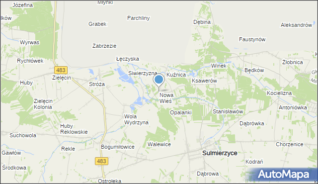 mapa Nowa Wieś, Nowa Wieś gmina Sulmierzyce na mapie Targeo
